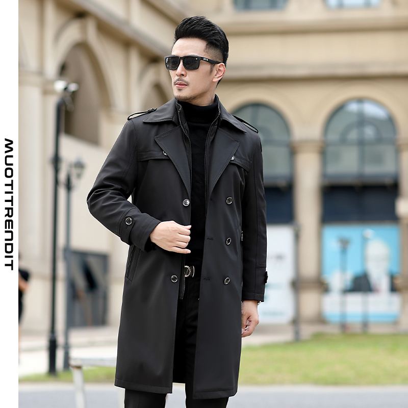 pitkä miesten tuulitakki business slim muodikas dominoiva takki musta