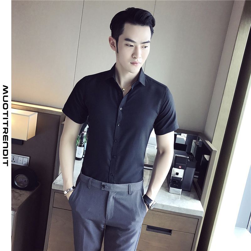 pure color lyhythihainen paita miesten ohut yksinkertainen viileä ja mukava musta