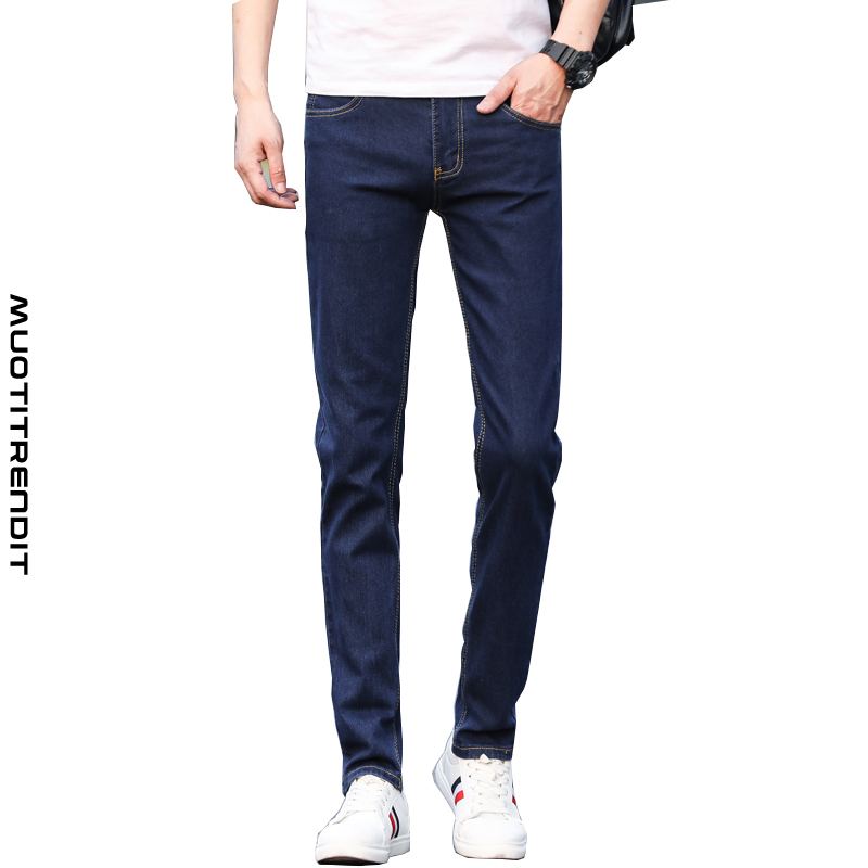 pure color slim pants stretch -farkut miesten tummansininen