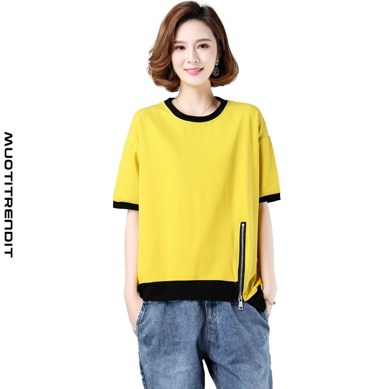 pyöreäkauluksinen vetoketjullinen naisten t-paita kesällä uusi keltainen