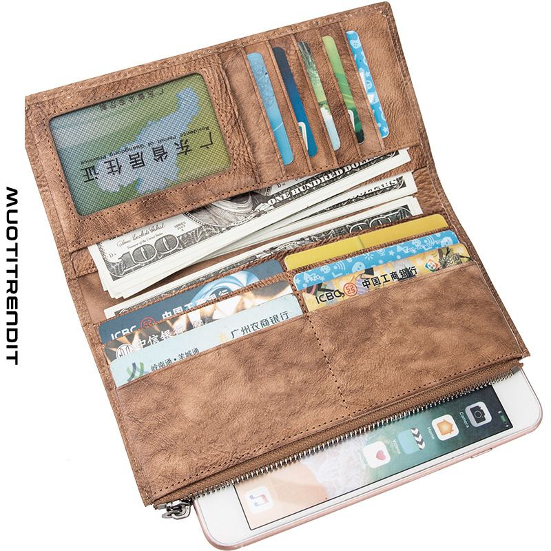 retro käsintehty lompakko pitkä monikorttinen lompakko suurikapasiteettinen liike-elämän ruskea