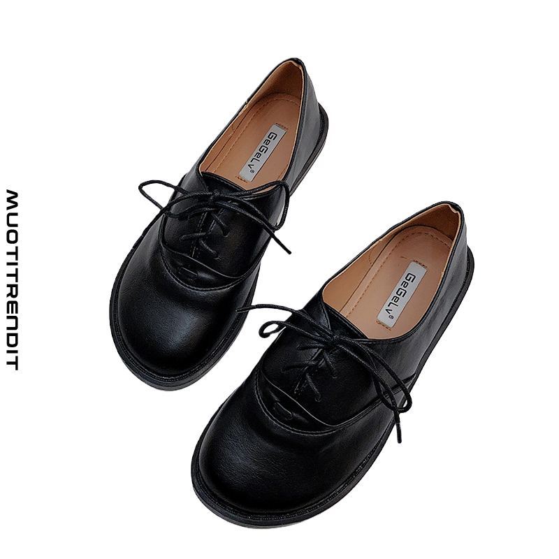 retro kevätnahkaiset nauhalliset syväkorkoiset naisten kengät mustat