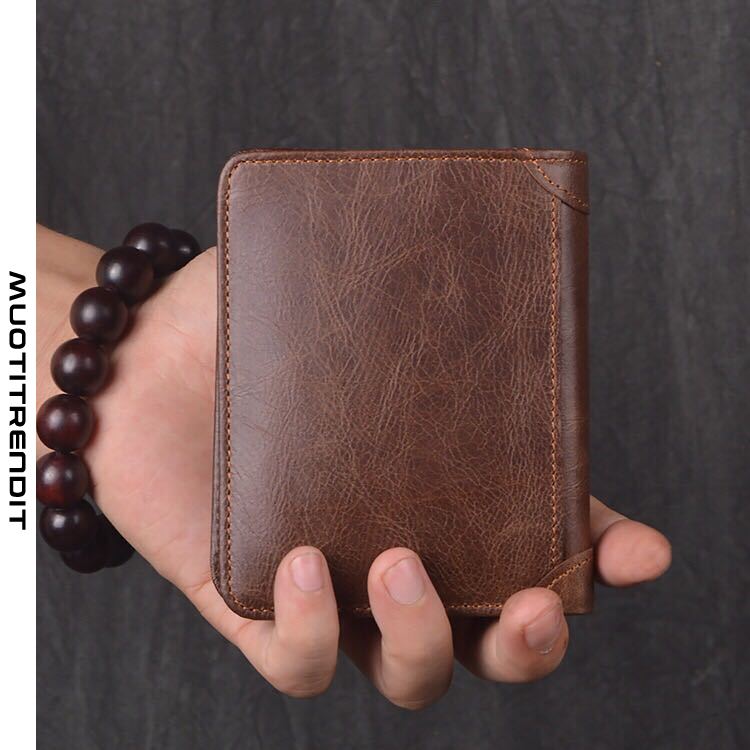 retro miesten lompakko lyhyt käsintehty korttikotelo yksinkertainen ohut lompakko ruskea