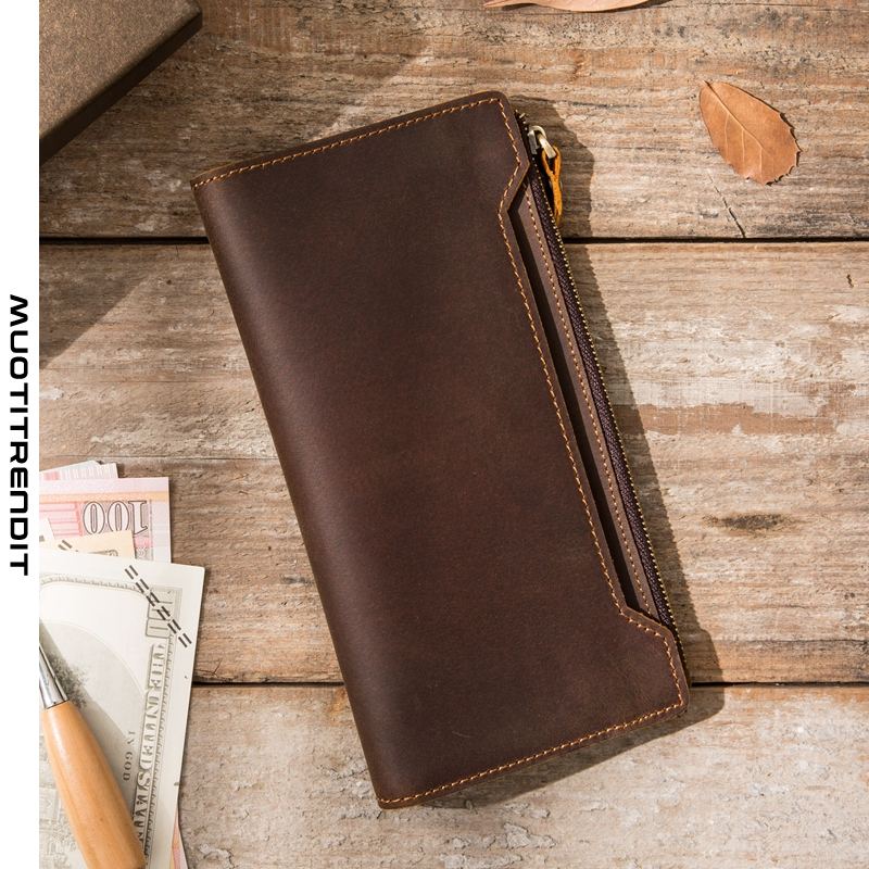 retro yksinkertainen miesten käsintehty lompakko kaksi taitettavaa solki-matkapuhelinlaukku ruskea