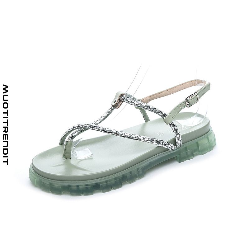 rhinestone naisten sandaalit litteät varvastossut vihreät