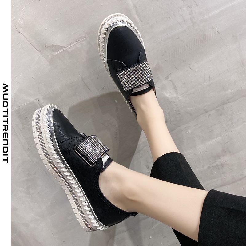 rhinestone velcro platform fashion matalat kengät naiset musta