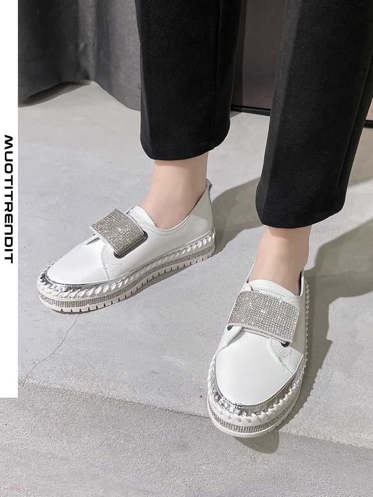 rhinestone velcro platform fashion matalat kengät naiset musta