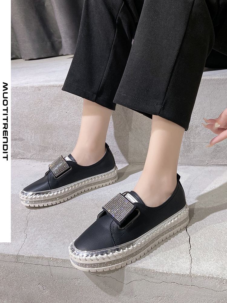 rhinestone velcro platform fashion matalat kengät naiset musta