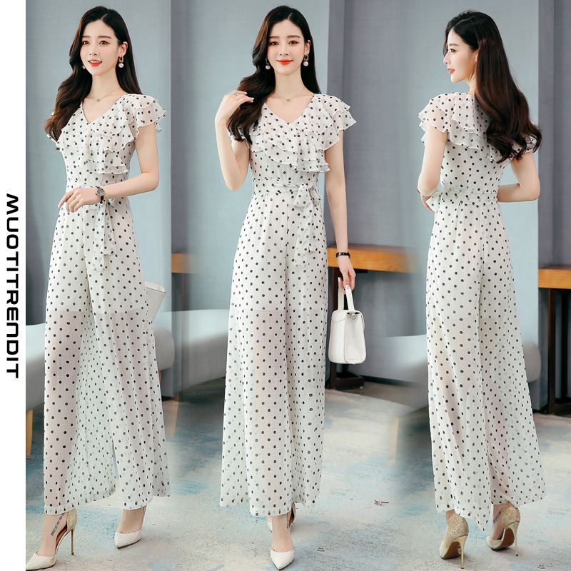 sexy women's jumpsuit fashion polka dot print white