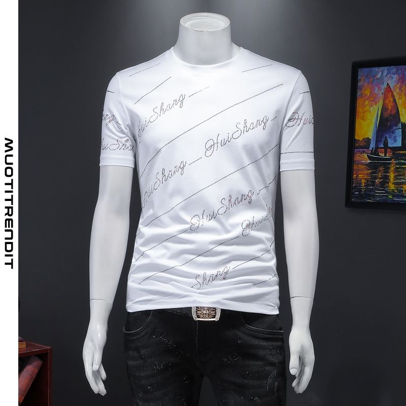 silkki-puuvillainen lyhythihainen miesten t-paita persoonallinen valkoinen
