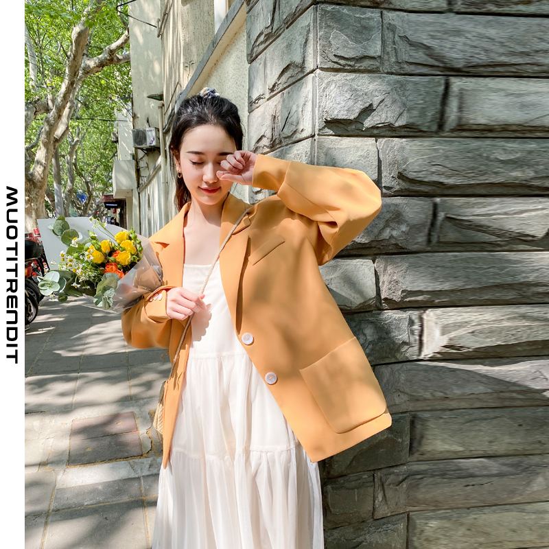 slim fit yksirivinen naisten puku takki siisti keltainen