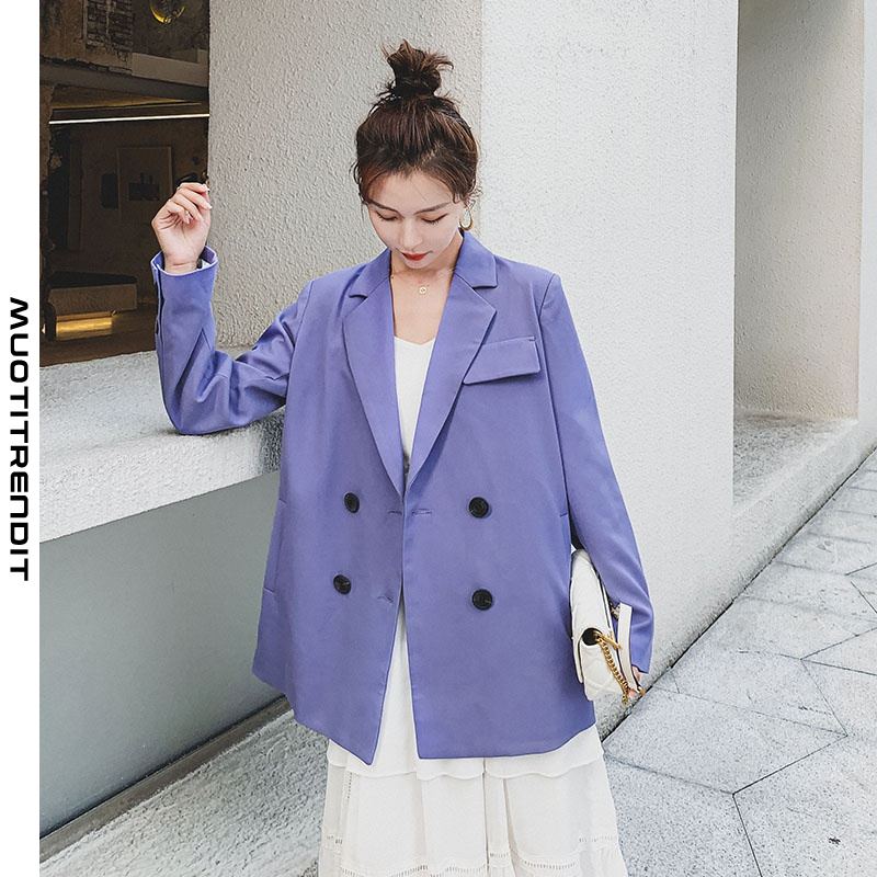 söpö kaksirivinen naisten puku takki löysä trendikäs violetti