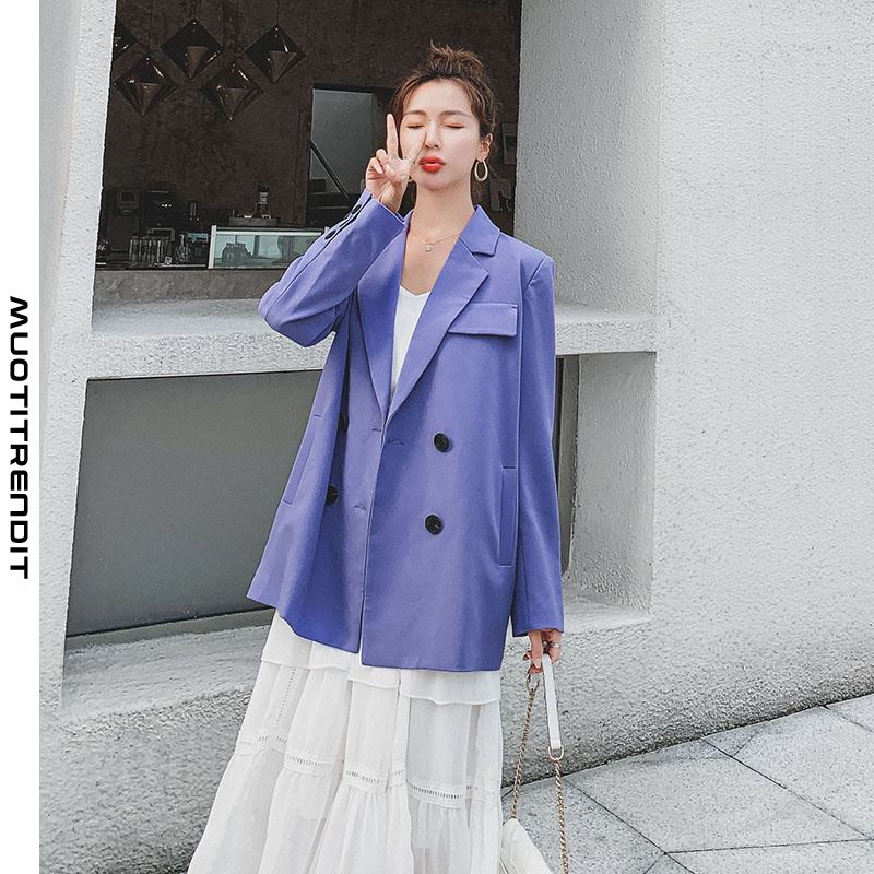 söpö kaksirivinen naisten puku takki löysä trendikäs violetti