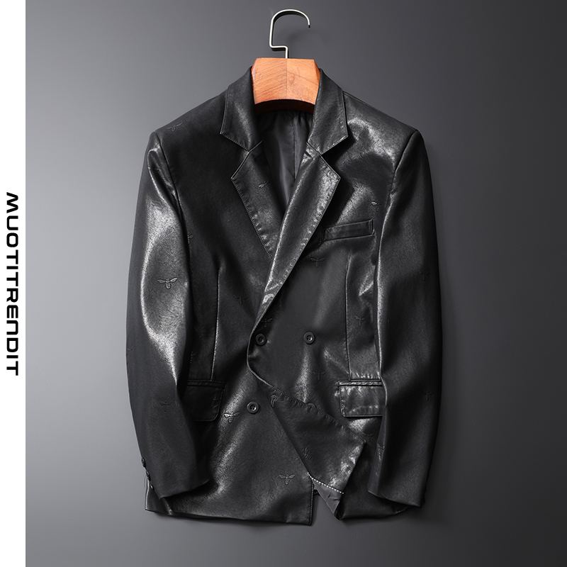 spring boutique miesten nahka takki rento puku takki musta