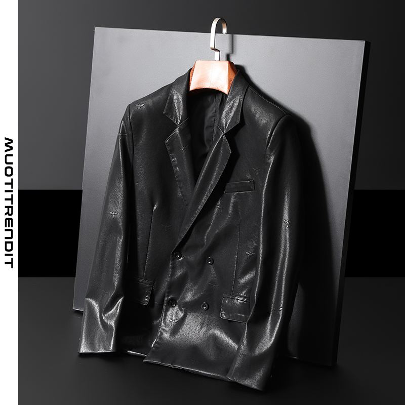 spring boutique miesten nahka takki rento puku takki musta