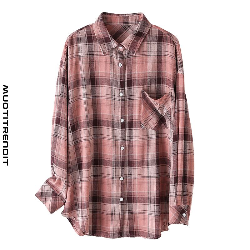 spring plaid shirt - naisten puuvillatakki - trendikäs vaaleanpunainen