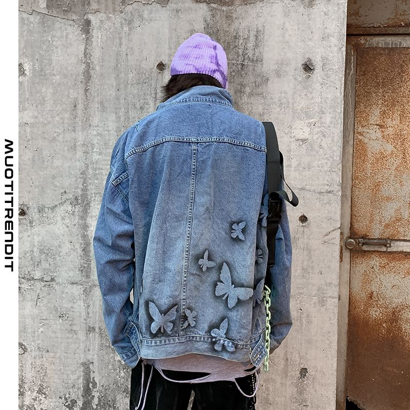 street hip-hop print persoonallinen farkkutakki uros sininen