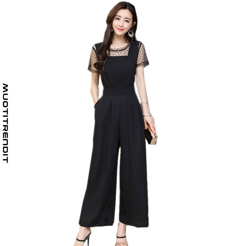 summer mesh chiffon hollow naisten jumpsuit lyhythihainen ohut musta