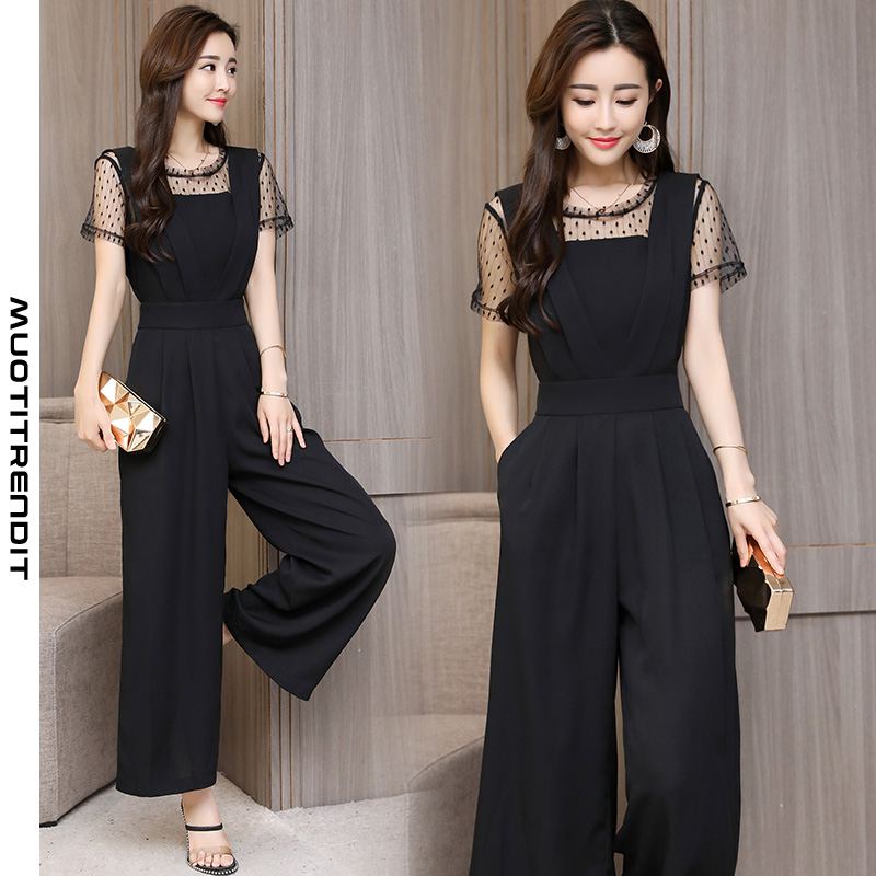 summer mesh chiffon hollow naisten jumpsuit lyhythihainen ohut musta