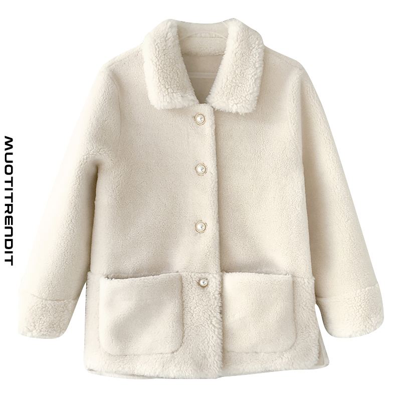 syksy- ja talvijyväinen fleece-naisten takki yksiosainen karitsan karva lyhyt takki valkoinen