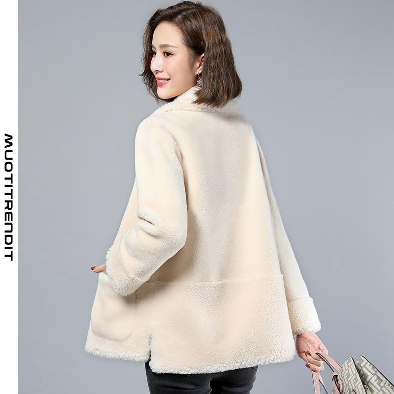 syksy- ja talvijyväinen fleece-naisten takki yksiosainen karitsan karva lyhyt takki valkoinen