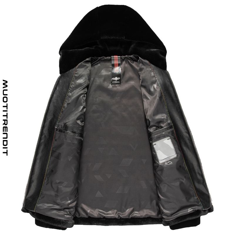 syksyn ja talven fleecetakki hupullinen takki rento paksu hupullinen musta