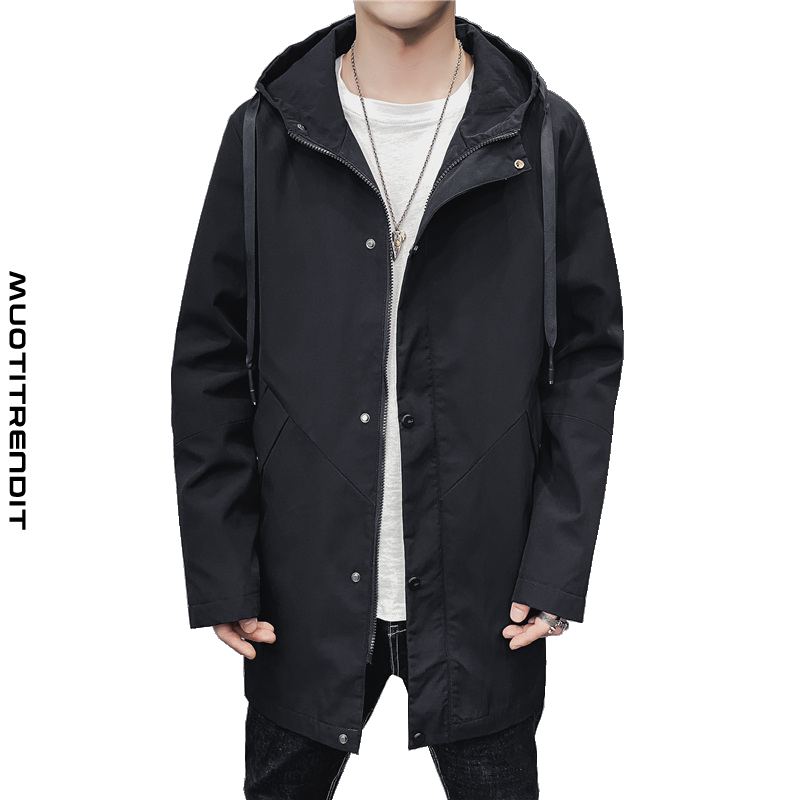 syksyn ja talven persoonallisuus nuorten miesten tuulitakki hupullinen pitkä takki musta