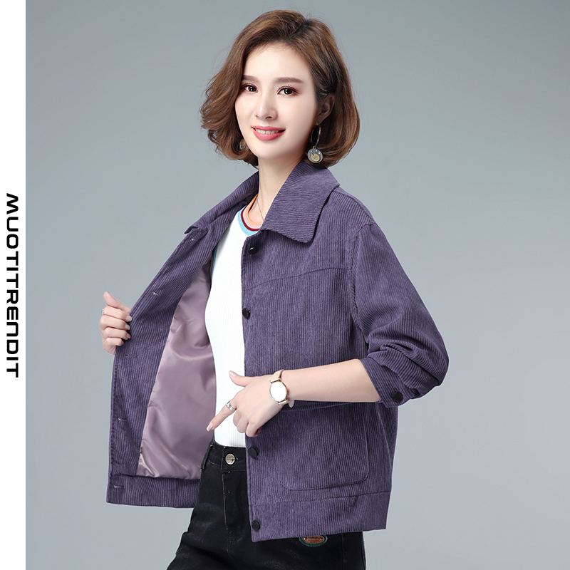 syksyn ja talven vakosametti-naisten takki lyhyt työmatkan violetti