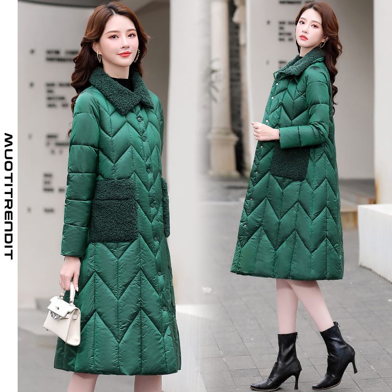 talvella muodikas ja mukava karitsan turkis käänne naisten pehmustettu takki pitkä takki vihreä