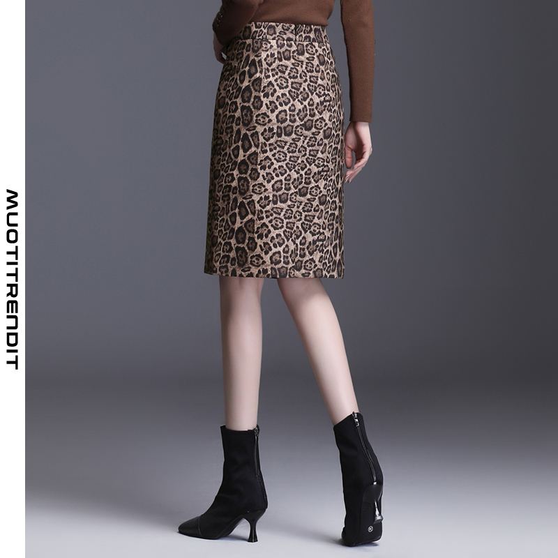 talvi- ja syksyn leopardikuvioitu neulottu naisten hame ruskea
