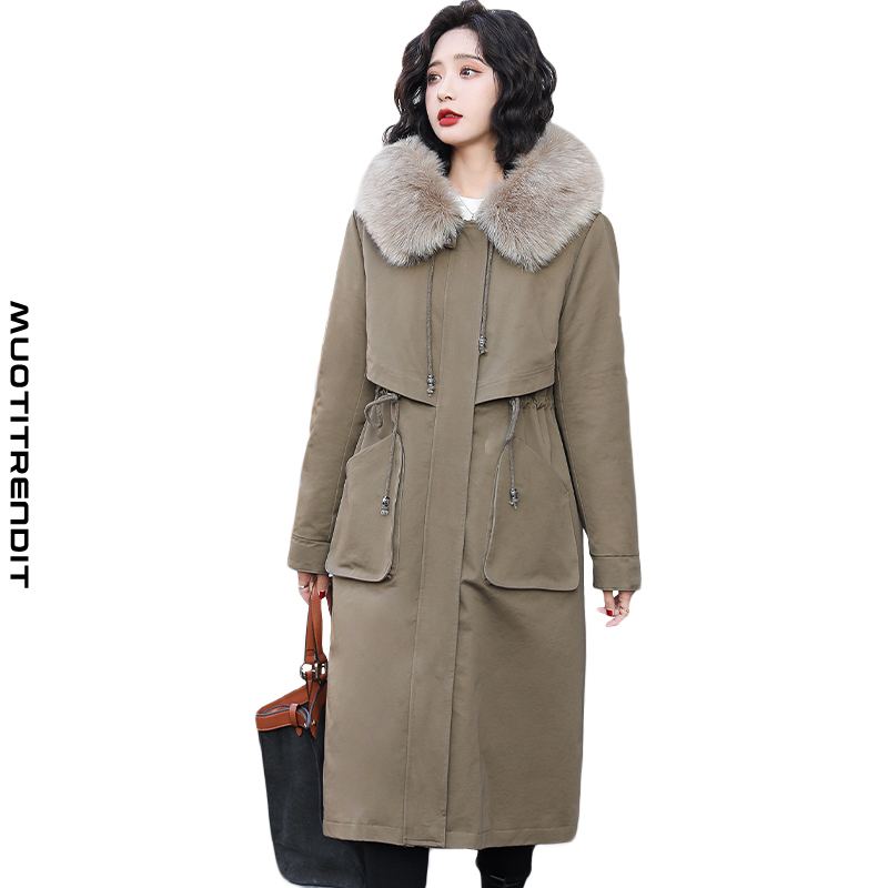talvi kiristysnauha ohut naisten parker-turkis kaulus mukava hupullinen pitkä takki khaki