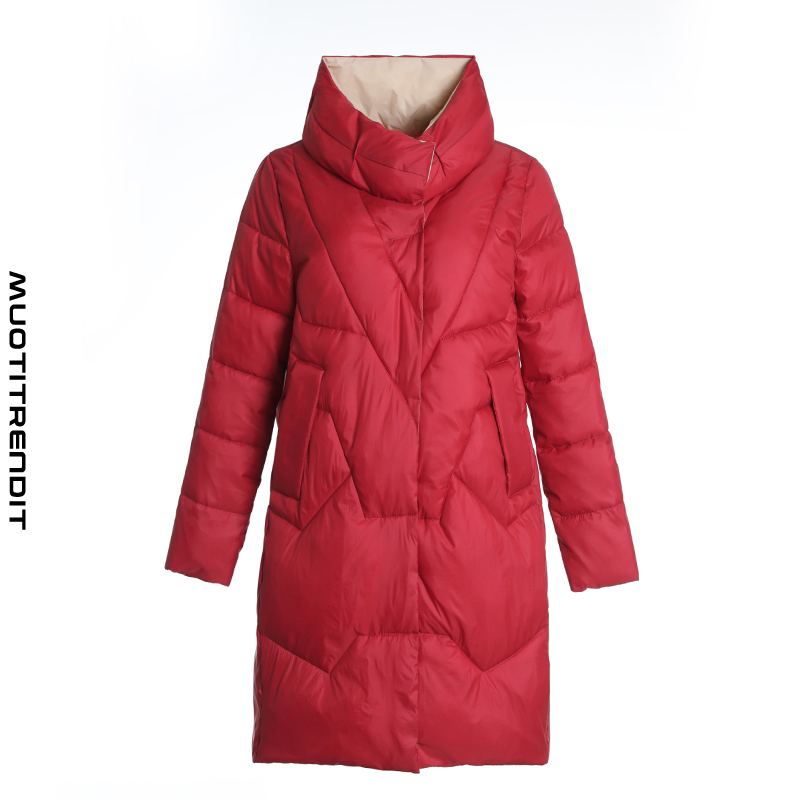 talvi yksivärinen naisten pehmustettu takki pitkä tyylikäs viininpunainen