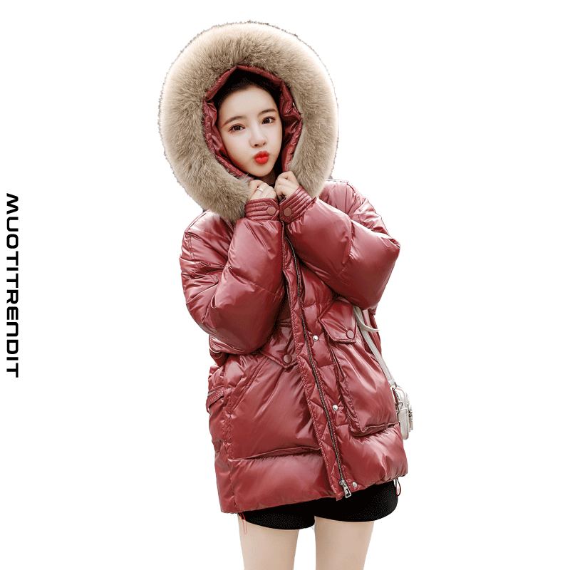 talvimuodin ja vapaa-ajan iso turkis kaulus naisten puuvillatakki mukava takki punainen
