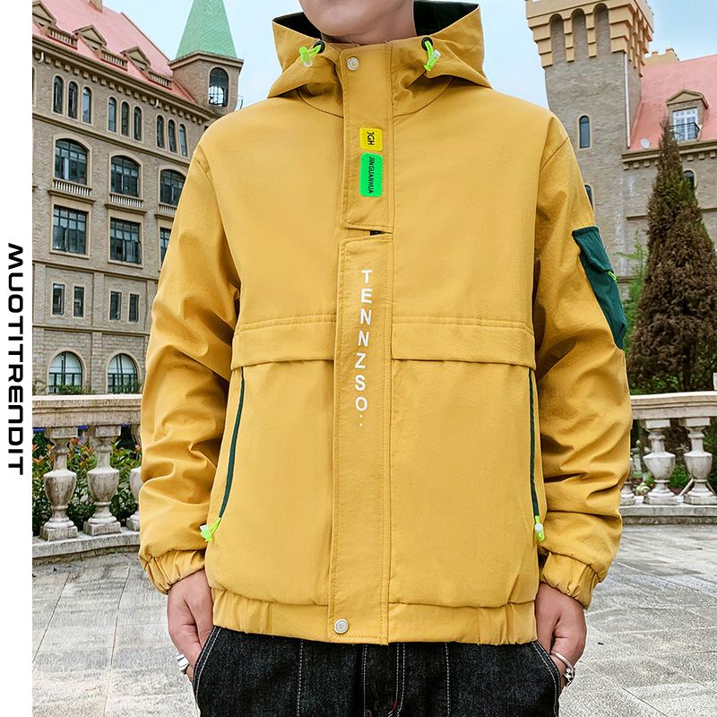 talvimuodin kaulusfleece-miesten takki kapea tuulenpitävä keltainen