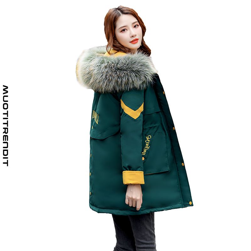 talvinen naisten parkatakki jossa on kirjontaturkiskaulus tyylikäs ja tyylikäs takki vihreä
