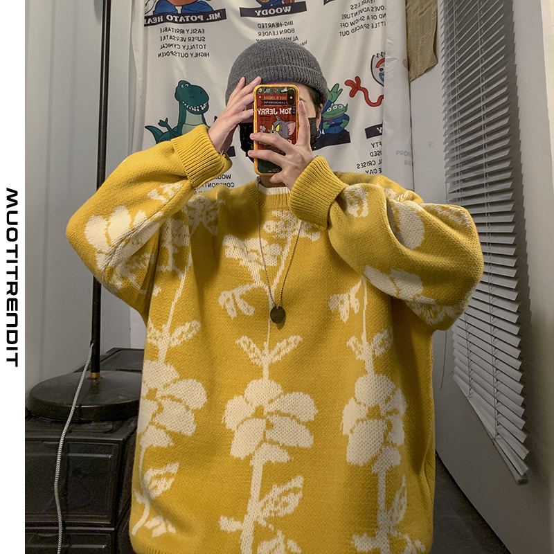 talvipainettu miesten villapaita trendikkäällä villapaidalla neulottu keltaisena