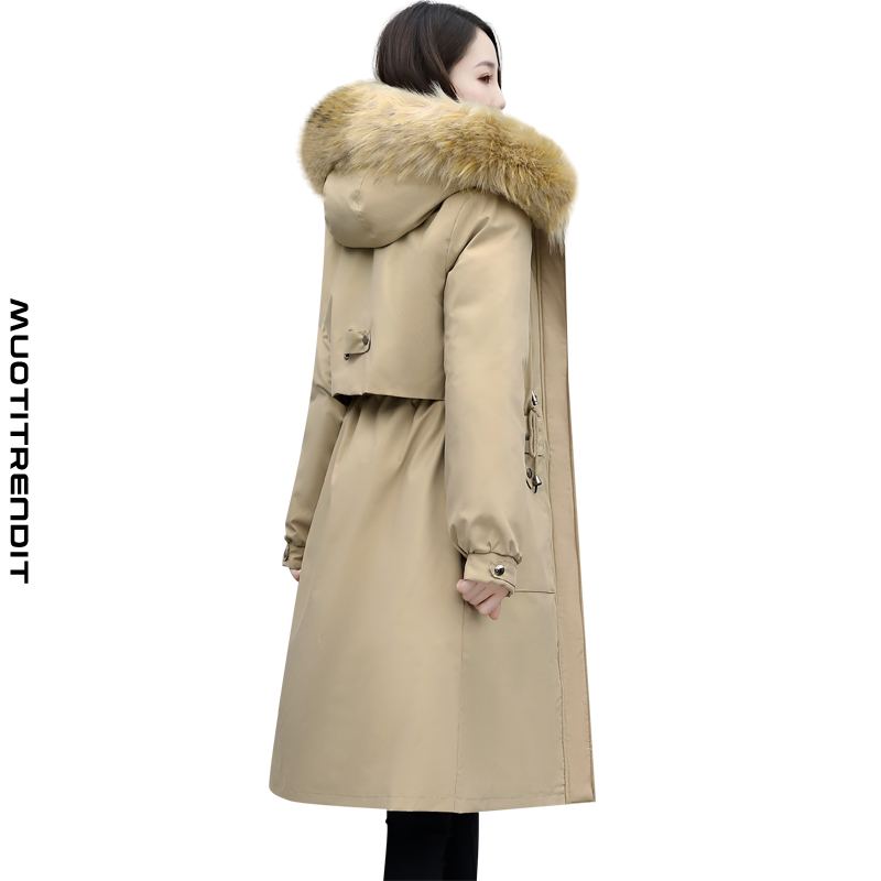 talvipitkä naisten tikattu takki lämpimänä pitämiseen ja iso turkis kaulus khakin voittamiseksi