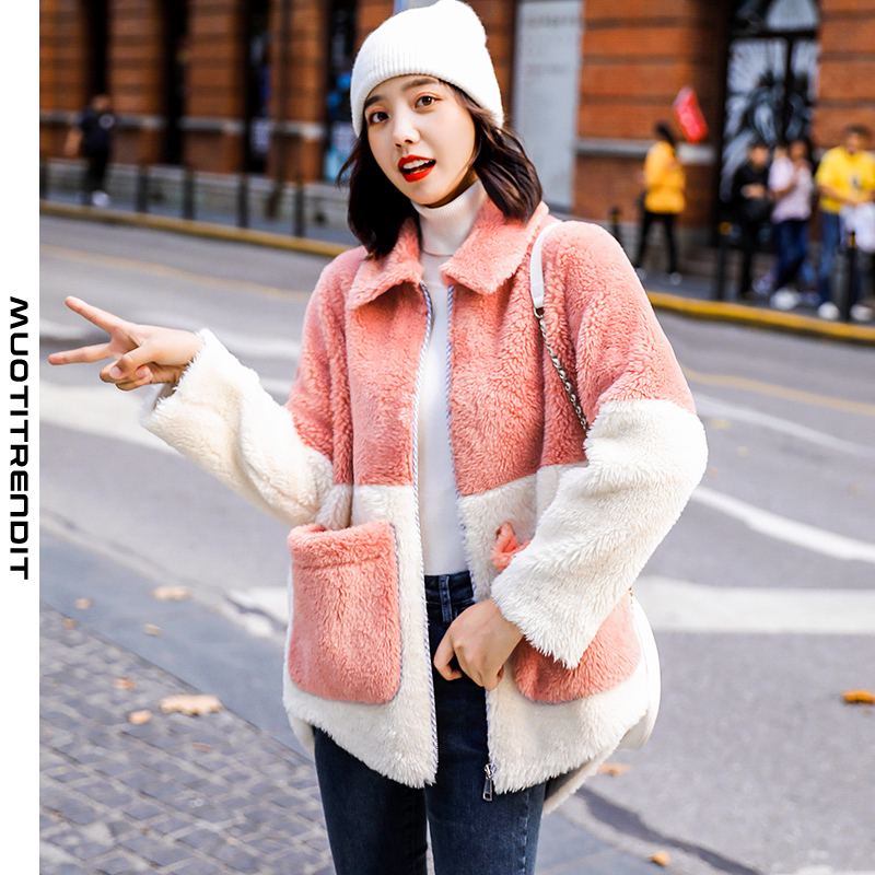 tongle naisten takin muoti yksinkertainen turkistakki vaaleanpunainen