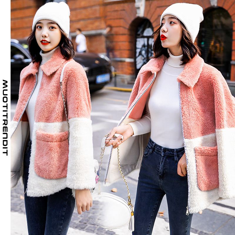 tongle naisten takin muoti yksinkertainen turkistakki vaaleanpunainen