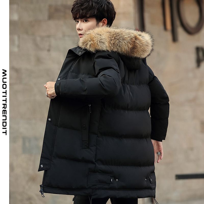 turvakaulus talvi pitkä suurikokoinen puuvillatakki paksu hupullinen pitkä takki musta