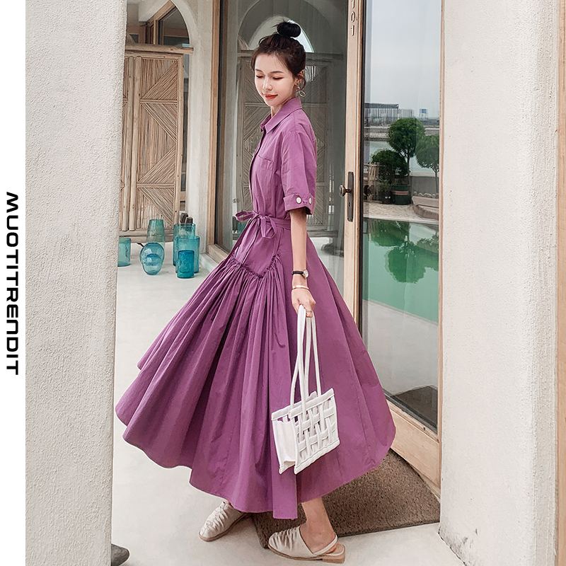 tyylikäs kauluspaita naispuolinen mekko lyhythihainen kesätrendi violetti