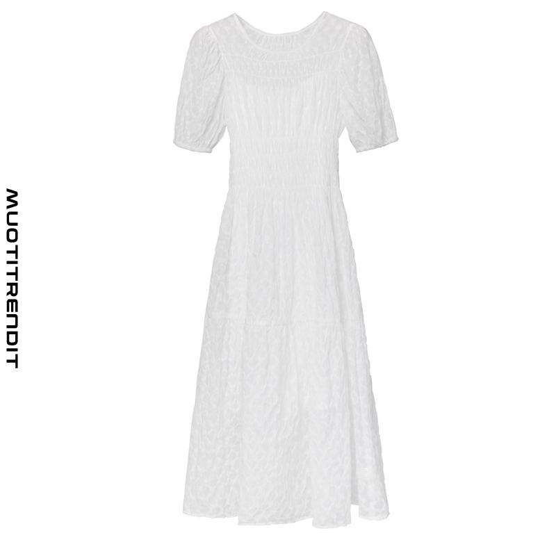 tyylikäs seksikäs naispuku puhtaavärinen mekko pitsi puhtaan valkoinen