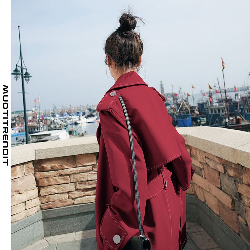 tyylikäs tuulitakki naisten kevät- ja syksyinen pitkävärinen takki punainen