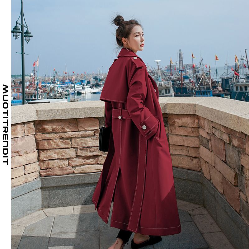 tyylikäs tuulitakki naisten kevät- ja syksyinen pitkävärinen takki punainen