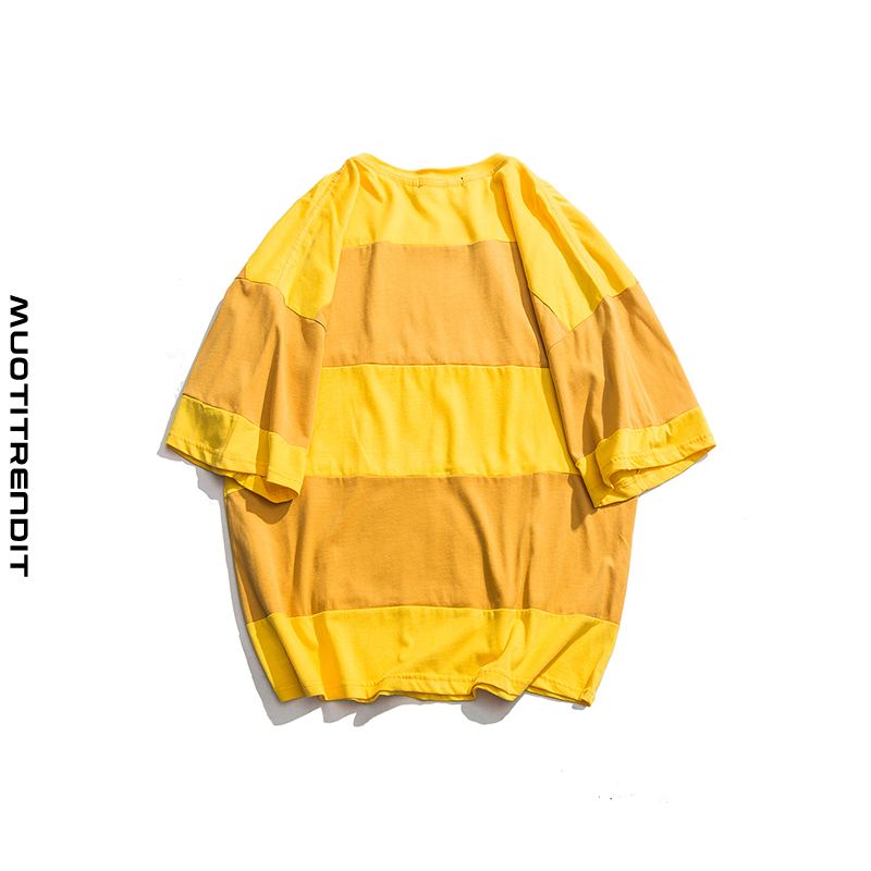 tyylikäs väriyhdistelmä raidallinen löysä lyhythihainen t-paita uros keltainen