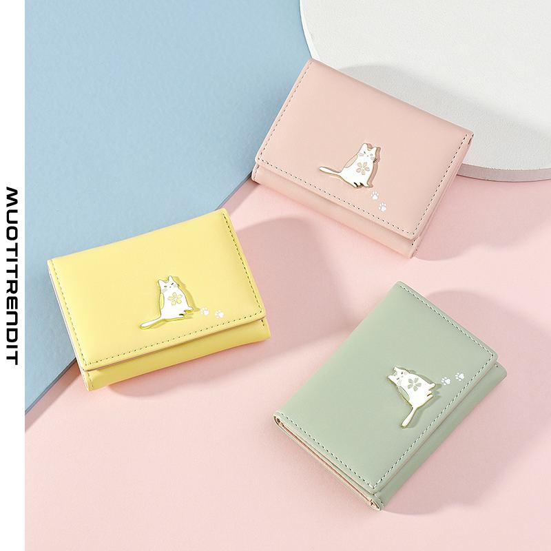 uuden tyylinen lompakko naispuolinen taitettava kolikkokukkaro kissa vaaleanpunainen