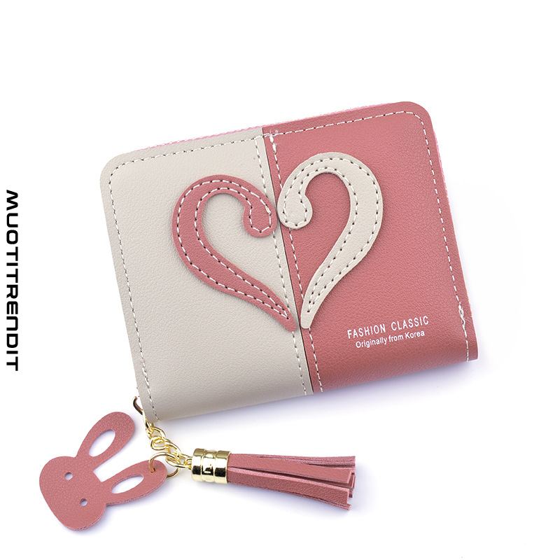 uuden tyylinen lompakko naisten lyhyt vetoketjullinen tupsu lompakko muodin ompelemalla kontrasti vaaleanpunainen