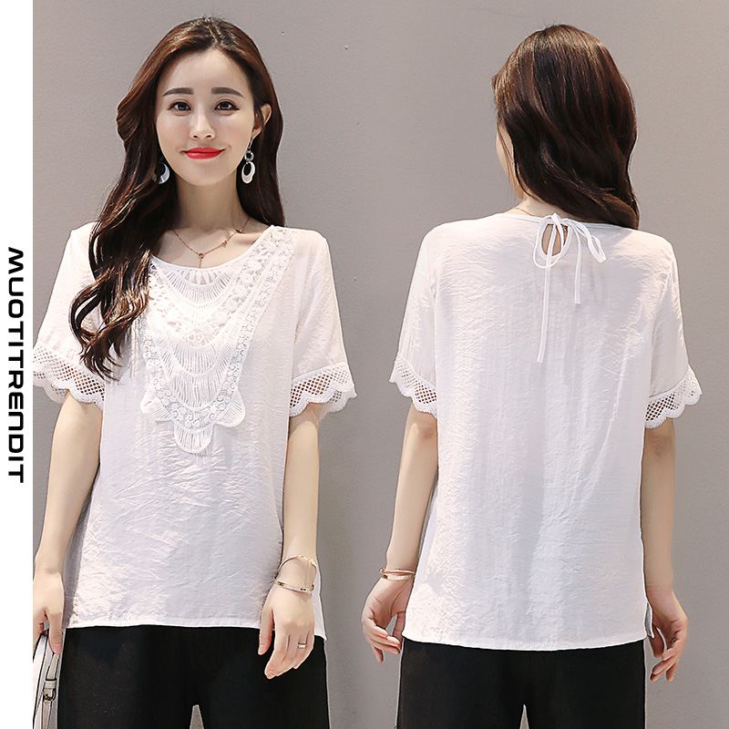 uusi naisten t-paita lace loose casual sifonkipaita valkoinen