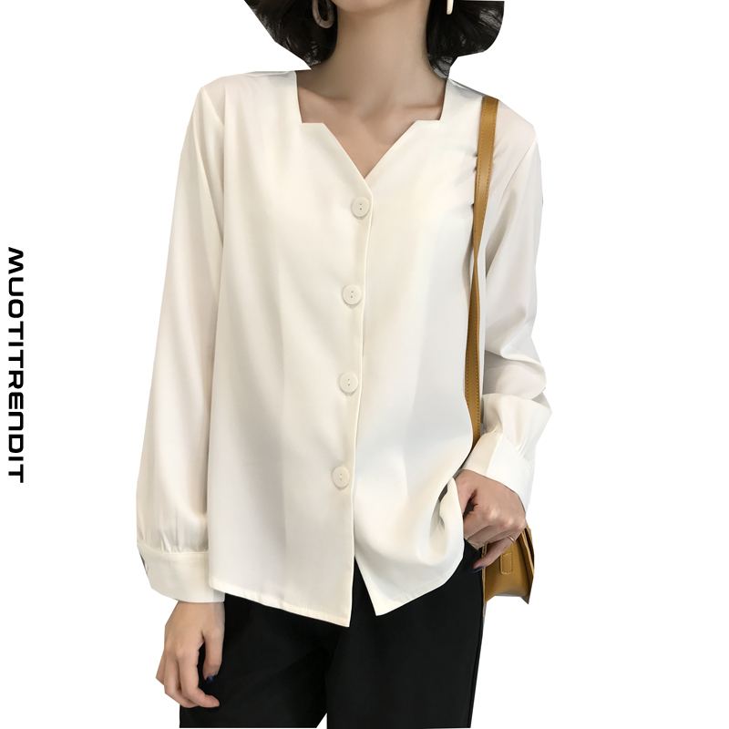 uusi tyyli paita naisten neliönmuotoinen kaulus pitkät hihat yksinkertaiset isot napit puhtaan valkoinen