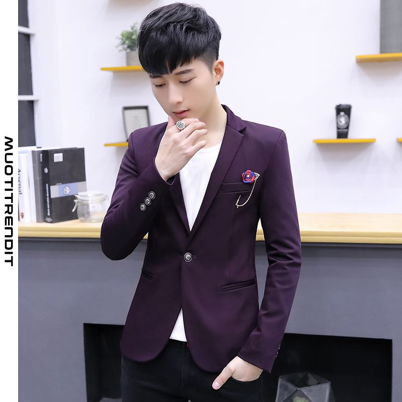 vapaa-ajan miesten puvutakki ohut trendikäs komea takki violetti